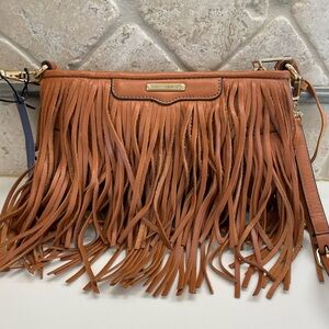 NEW Boho Chic Rebecca Minkoff Cognac Leather and Suede Fringe Crossbody Bag NWT